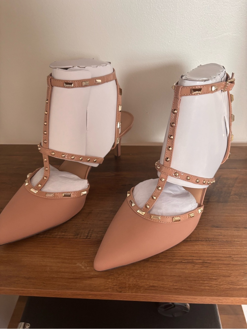 INC International Concepts Pink T-Strap Studded Pointed Pumps
